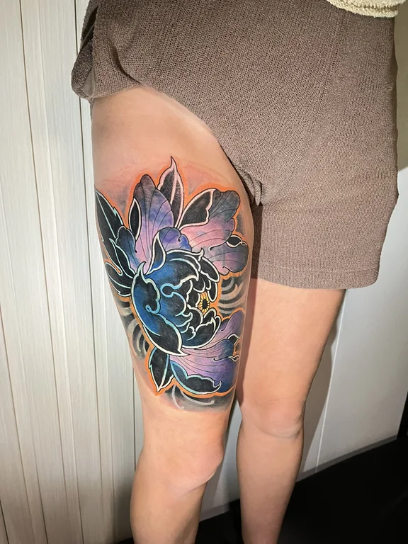 abstract neo traditional koi colorful flower linework cloud elegant tattoo Canggu Bali