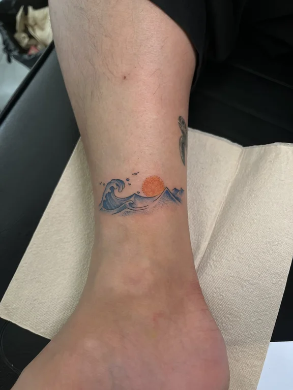 nature watercolor koi soft shading wave moon sun cloud tattoo Canggu Bali